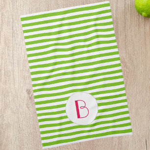 Spring Green Stripe Monogram Kitchen Tea Towel
