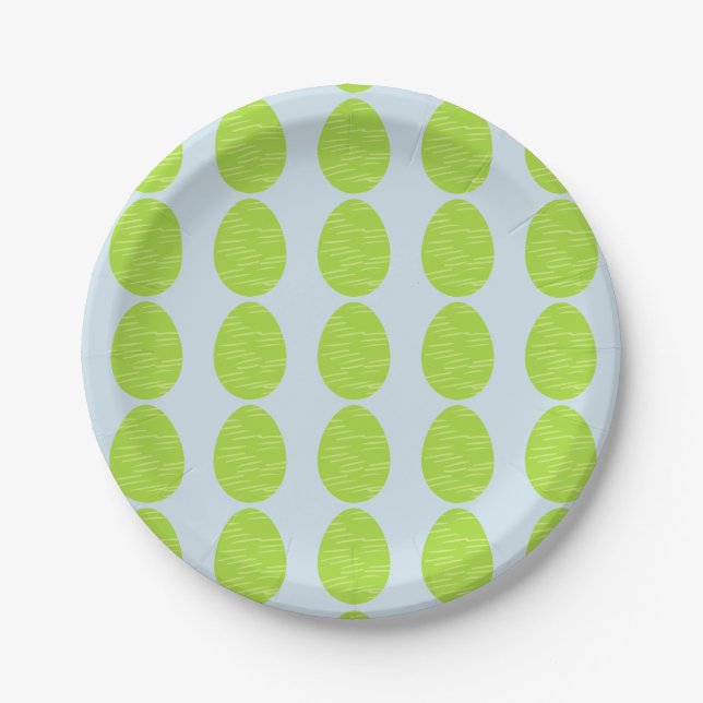 Spring Green Striped Easter Egg Paper Plate (Front)