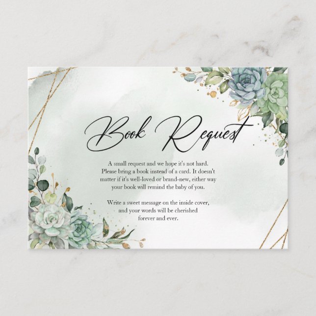 Spring green succulents eucalyptus book request enclosure card (Front)