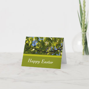 Spring green tree leaves Easter greeting Holiday Card