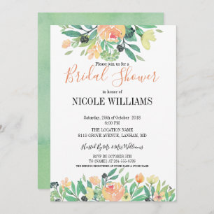 Spring Green watercolor pink peony  Bridal Shower Invitation
