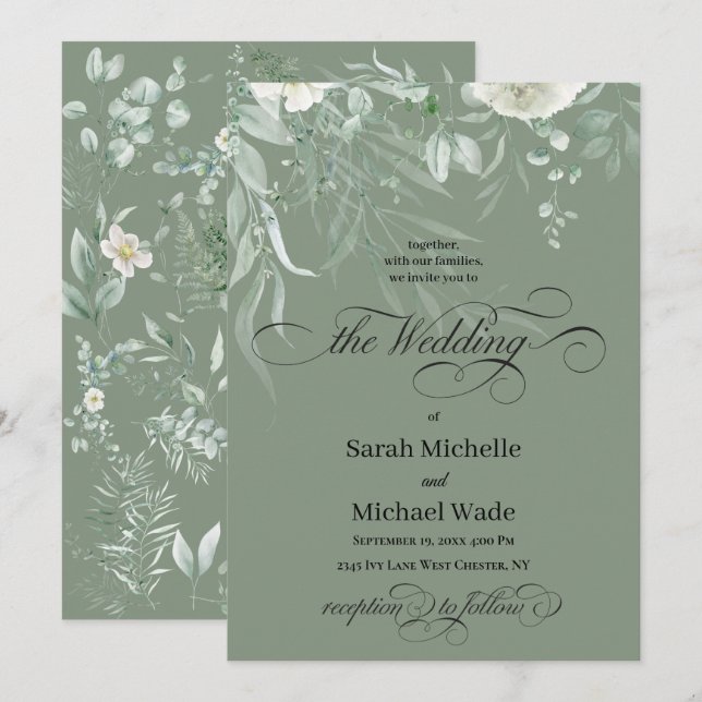 Spring Greenery Calligraphy Wedding Invitation (Front/Back)