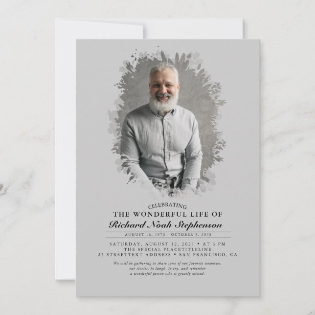 Spring Greenery Foliage Silhouette Funeral Photo Invitation (Front)