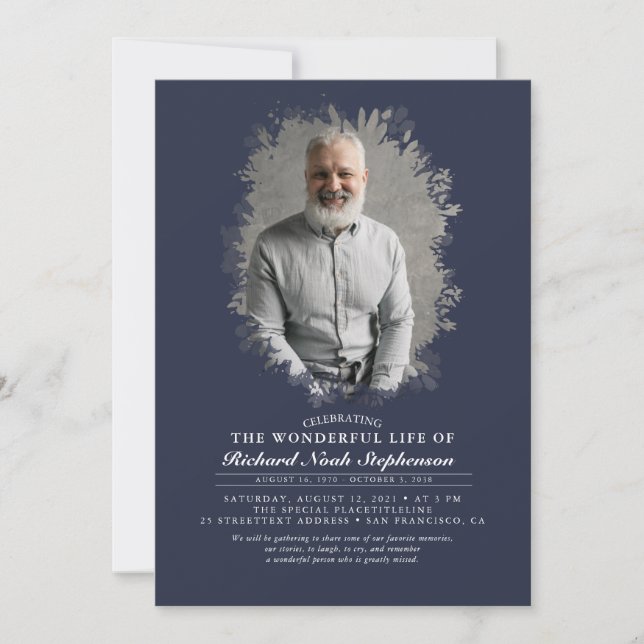 Spring Greenery Foliage Silhouette Funeral Photo Invitation (Front)