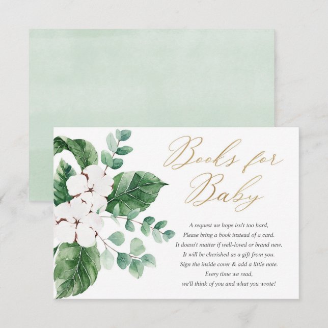 Spring greenery gold white floral books for baby enclosure card (Front/Back)