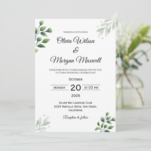 Spring Greenery Wedding Invitation (Standing Front)