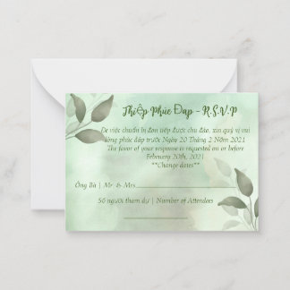 SPRING GREENERY WEDDING R.S.V.P IN VIETNAMESE CARD