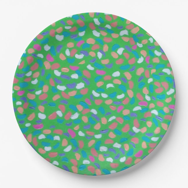 Spring Greens Painterly Art Paper Plate (Front)