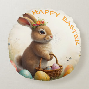 Spring Greetings from the Easter Bunny Round Cushion