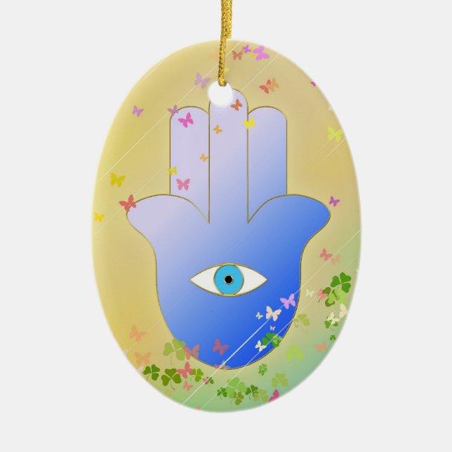 Spring Hand of Fatima Ceramic Tree Decoration (Front)