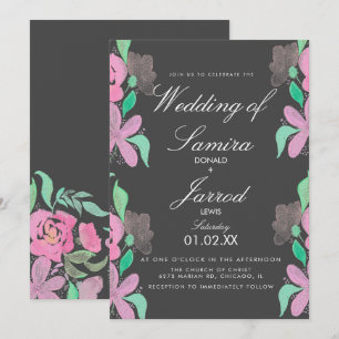 Spring Hand Watercolor Pink Greenery Wedding Invitation