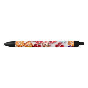 Spring Handmade sewn fabric Flowers Multicolor  Black Ink Pen