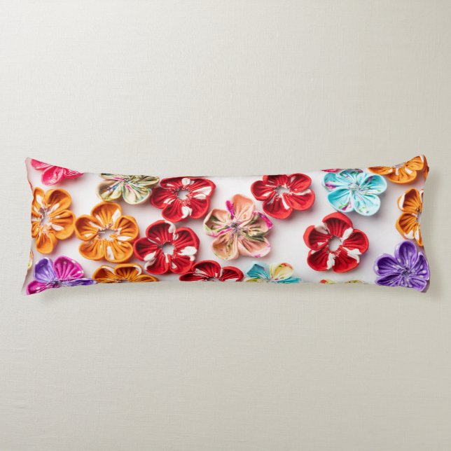Spring Handmade sewn fabric Flowers Multicolor  Body Cushion (Front)