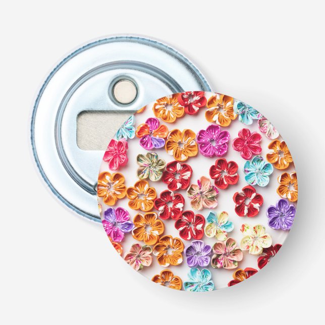 Spring Handmade sewn fabric Flowers Multicolor  Bottle Opener (Front)