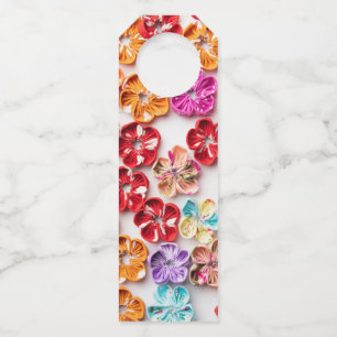 Spring Handmade sewn fabric Flowers Multicolor  Bottle Tag
