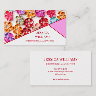 Spring Handmade sewn fabric Flowers Multicolor  Business Card