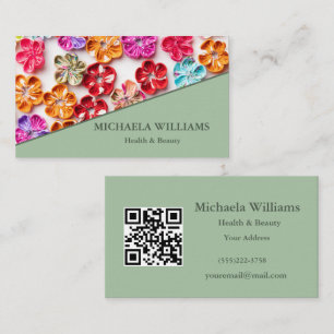 Spring Handmade sewn fabric Flowers Multicolor  Business Card