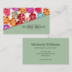 Spring Handmade sewn fabric Flowers Multicolor  Business Card