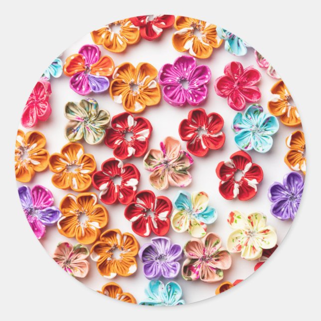 Spring Handmade sewn fabric Flowers Multicolor  Classic Round Sticker (Front)