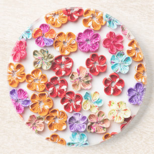 Spring Handmade sewn fabric Flowers Multicolor Coaster