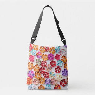 Spring Handmade sewn fabric Flowers Multicolor  Crossbody Bag
