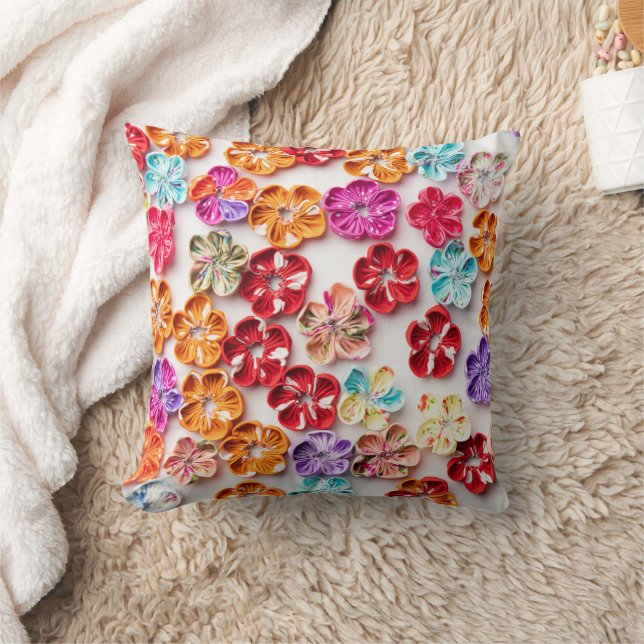Spring Handmade sewn fabric Flowers Multicolor  Cushion (Blanket)