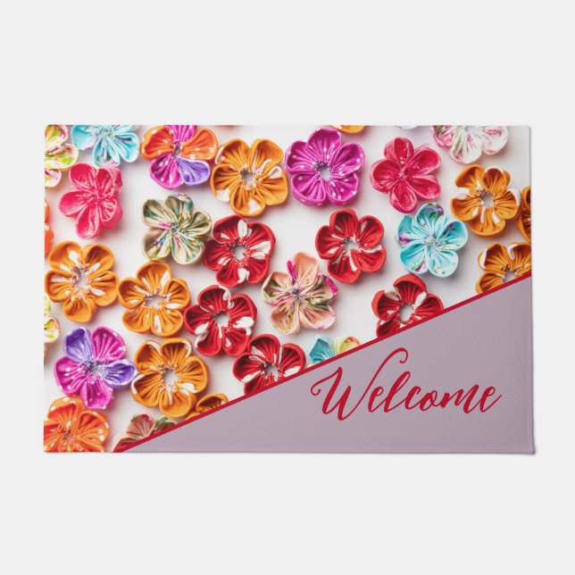 Spring Handmade sewn fabric Flowers Multicolor  Doormat (Front)