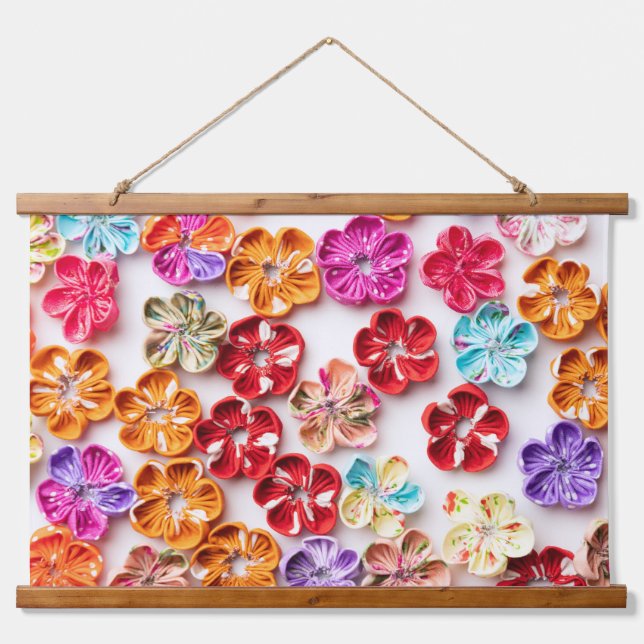 Spring Handmade sewn fabric Flowers Multicolor  Hanging Tapestry (Front)
