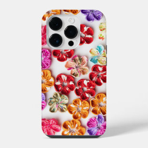 Spring Handmade sewn fabric Flowers Multicolor iPhone 14 Pro Case