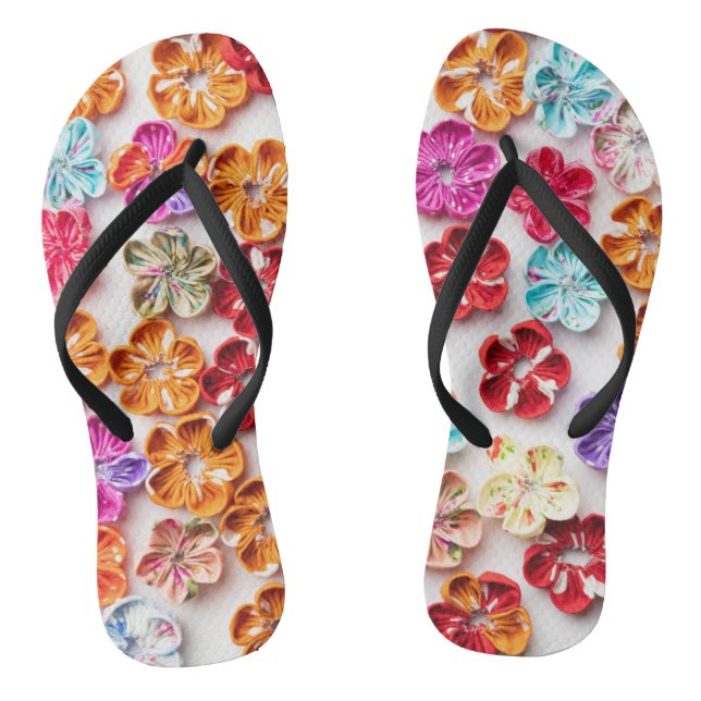 Spring Handmade sewn fabric Flowers Multicolor  Jandals (Footbed)