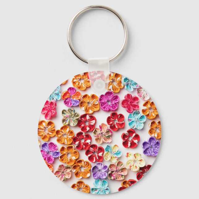 Spring Handmade sewn fabric Flowers Multicolor  Key Ring (Front)