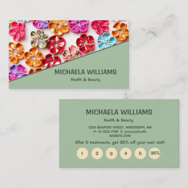 Spring Handmade sewn fabric Flowers Multicolor  Loyalty Card (Front/Back)