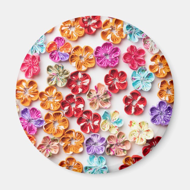 Spring Handmade sewn fabric Flowers Multicolor  Magnet (Front)