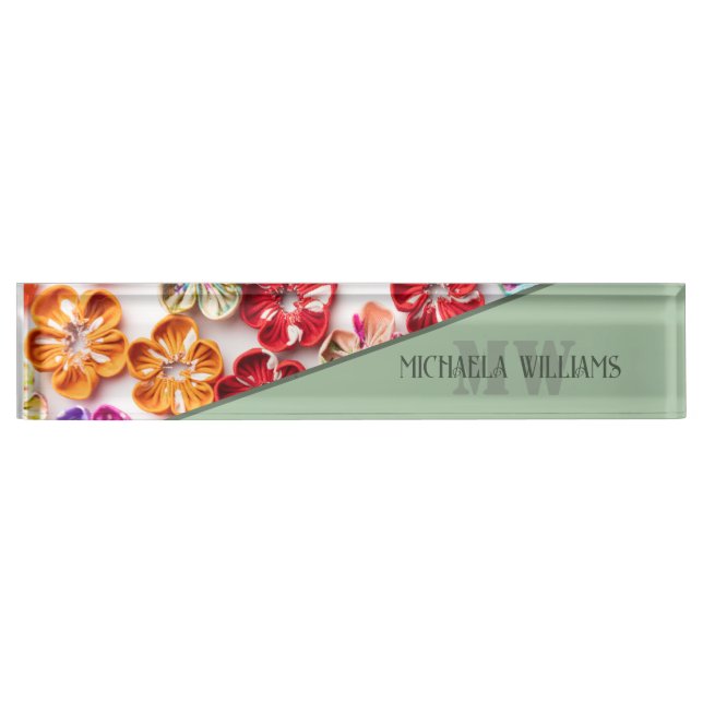 Spring Handmade sewn fabric Flowers Multicolor  Nameplate (Front)