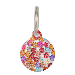 Spring Handmade sewn fabric Flowers Multicolor Pet Tag