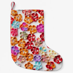 Spring Handmade sewn fabric Flowers Multicolor Small Christmas Stocking