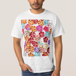 Spring Handmade sewn fabric Flowers Multicolor T-Shirt