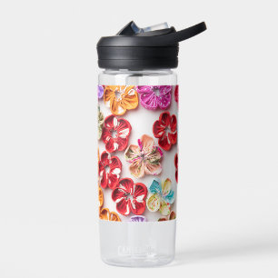 Spring Handmade sewn fabric Flowers Multicolor  Water Bottle