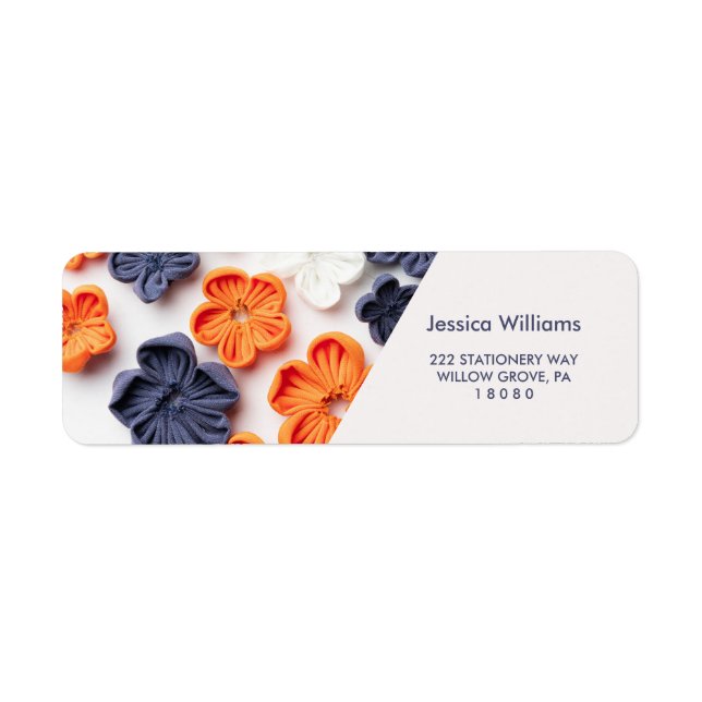 Spring handmade sewn fabric flowers orange blue  (Front)
