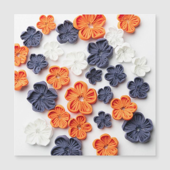 Spring handmade sewn fabric flowers orange blue  (Front)