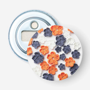 Spring handmade sewn fabric flowers orange blue bottle opener