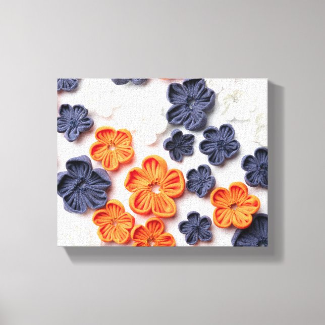 Spring handmade sewn fabric flowers orange blue  canvas print (Front)