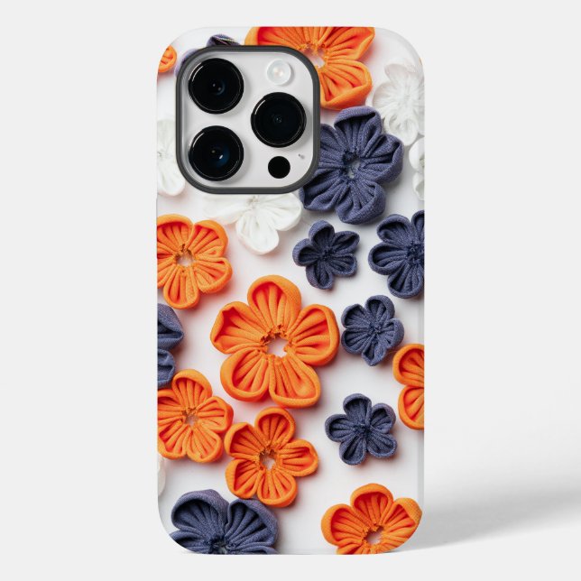 Spring handmade sewn fabric flowers orange blue  Case-Mate iPhone case (Back)