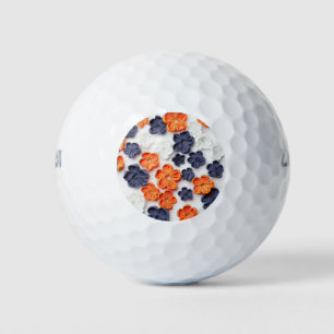 Spring handmade sewn fabric flowers orange blue golf balls