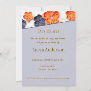 Spring handmade sewn fabric flowers orange blue  invitation