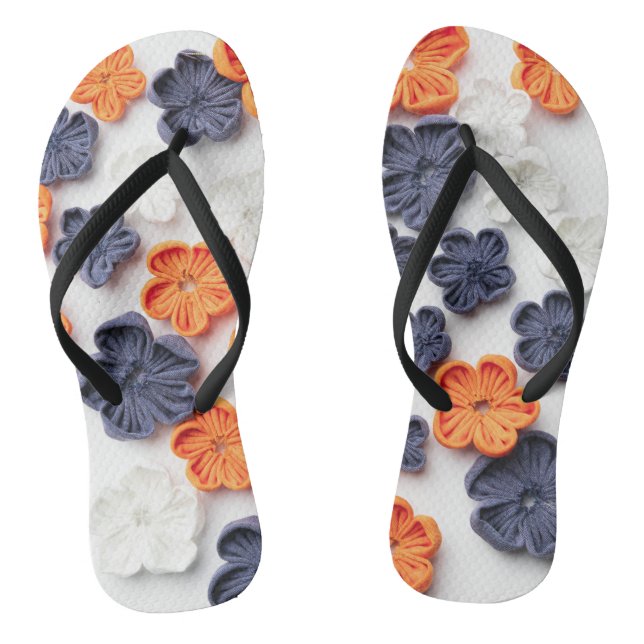 Spring handmade sewn fabric flowers orange blue  jandals (Footbed)