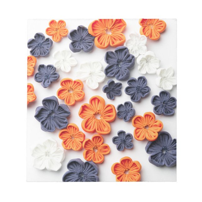 Spring handmade sewn fabric flowers orange blue  notepad (Front)