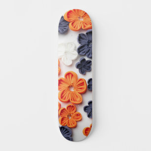 Spring handmade sewn fabric flowers orange blue skateboard