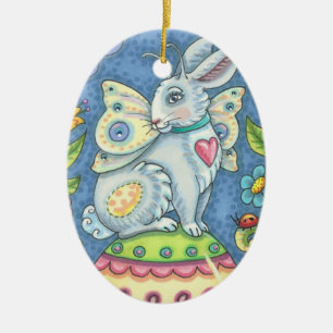 SPRING HARE, HAPPY EASTER EGG RABBIT FAIRY CERAMIC TREE DECORATION