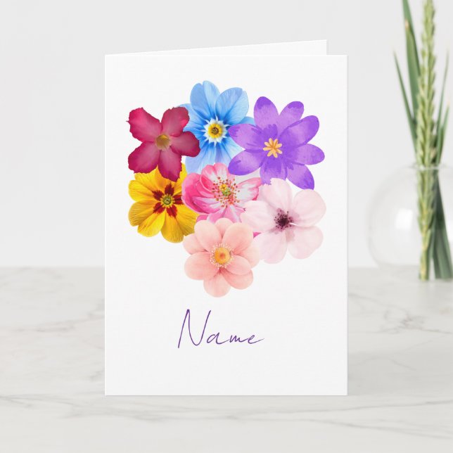 Spring Harmony - Mixed Watercolor Flower Bouquet Card (Front)